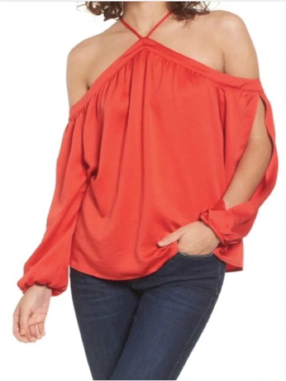 Free People Love Fire Halter Slit Cold Shoulder Blouse